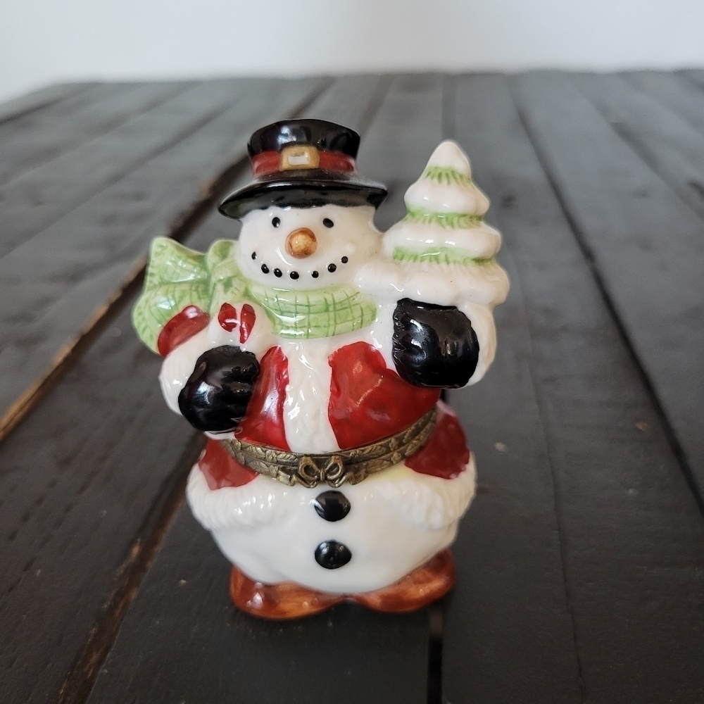 My Hinged Box Collection by Herco Glazed Snowman Figurine Christmas Decor Holida